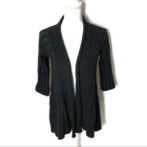 Fossil Gray Black Open Knit Cardigan XS Sweater No Closure Women's